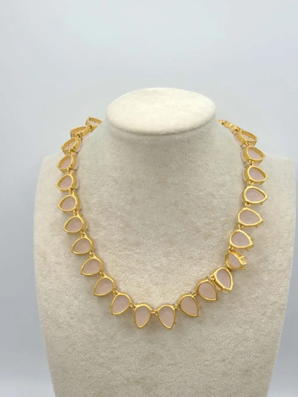 J Crew Frosted Matte Satin Light Pink Tear Drop Crystal Necklace